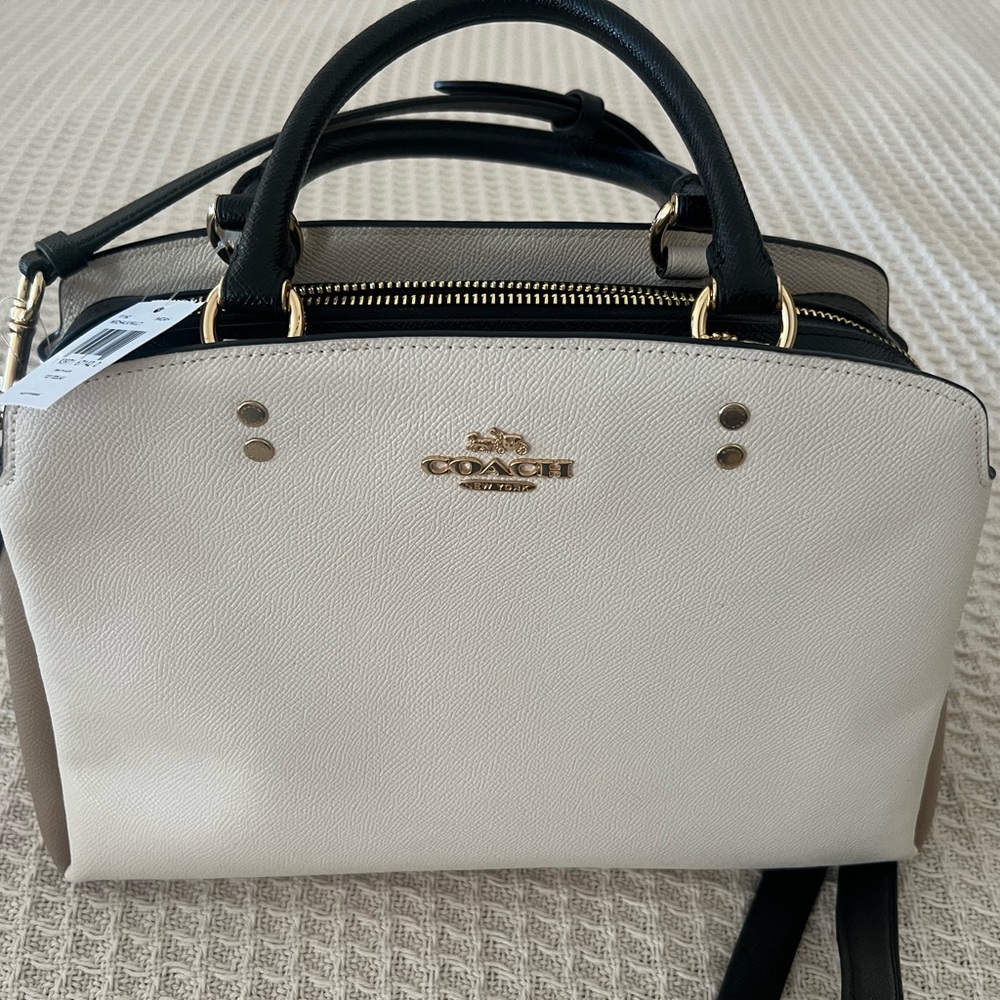 NWT COACH | Lillie Color Block | Satchel Handbag | Black Tan Chalk | #91162